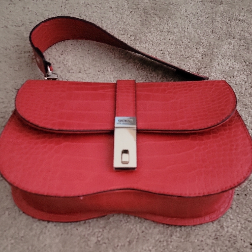 Red Crocodile-Embossed Leather Bag